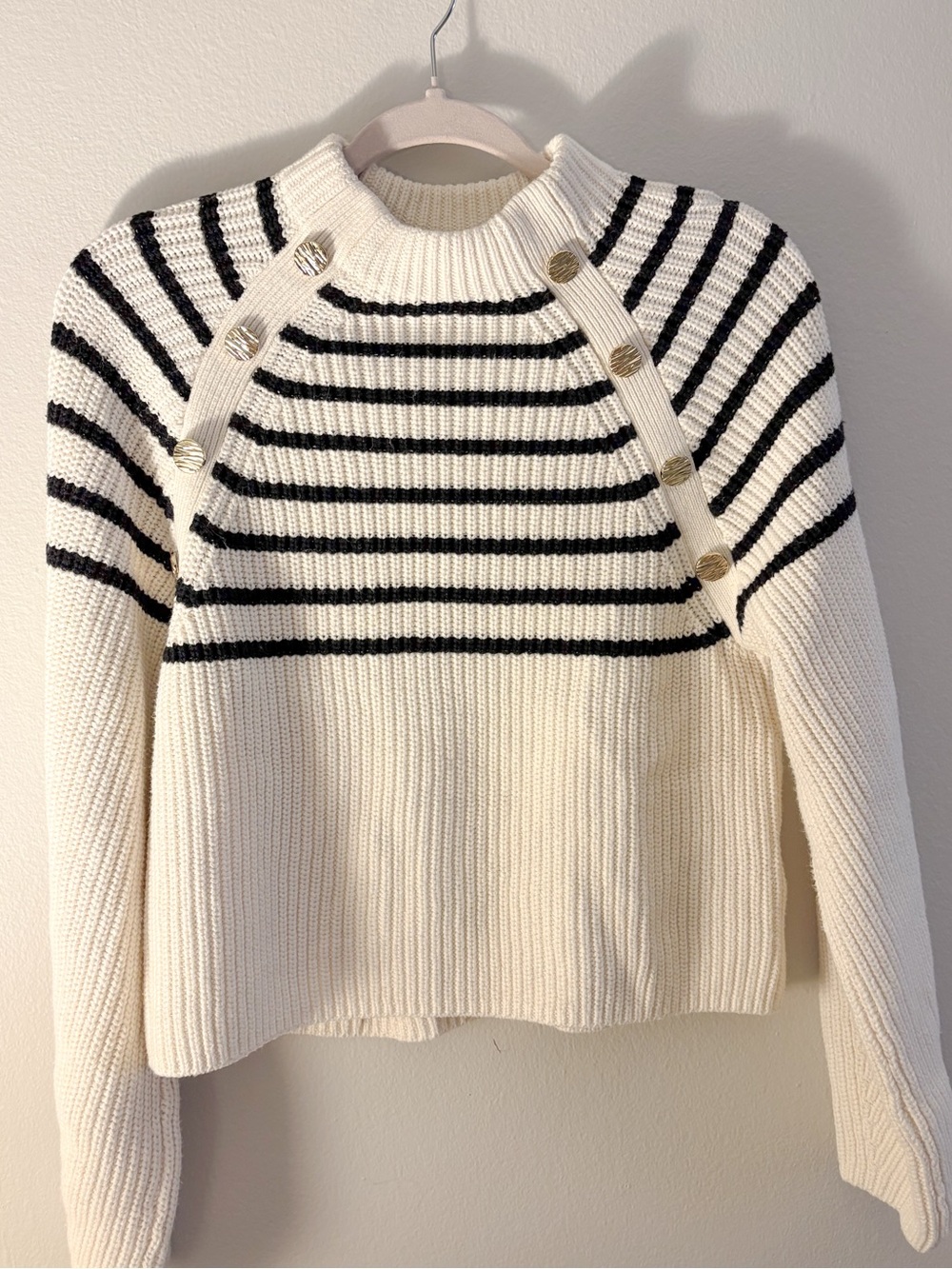 H&M Cream Black Striped Knit Sweater Women's XS Preppy Coastal